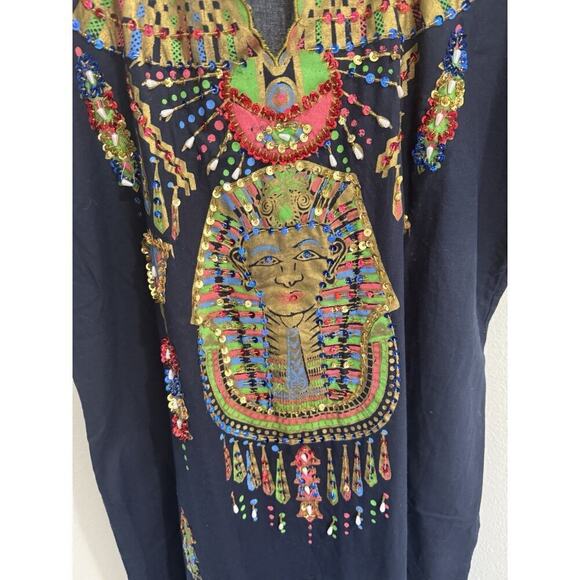 Horus Vintage Egyptian kaftan Robe, Black/ Gold Nefertiti/ Tutankhamun Design 4 - Picture 3 of 10